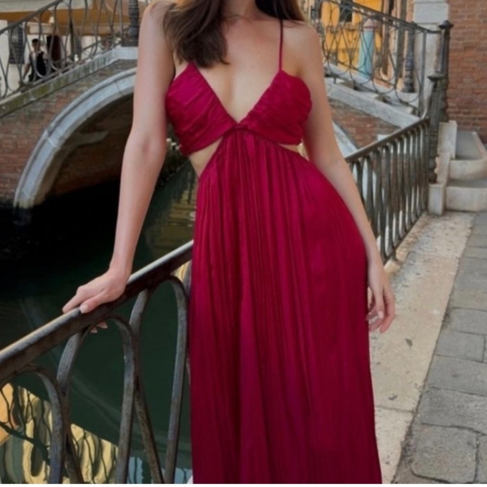 Zara Vibrant Pink Maxi Dress with cut out